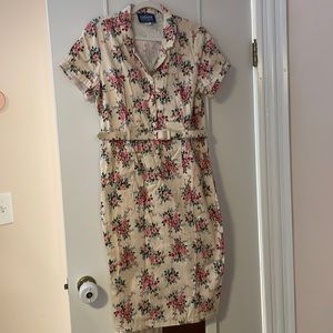 Collectif Caterina Floral Pencil Dress UK16 US12 L Large Retro Vintage